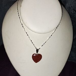 Silvertone Heart Sandstone Pendant Necklace